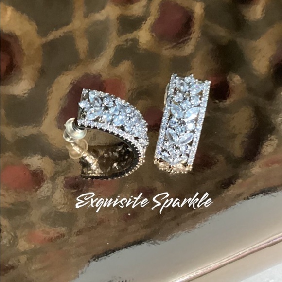 Cz Diamond Floral Post Back Drop Earrings - Picture 16 of 16